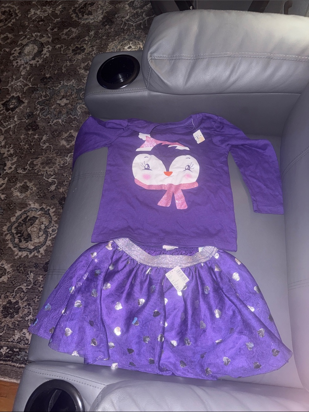 The Children's Place Purple Penguin Top & Skirt Set